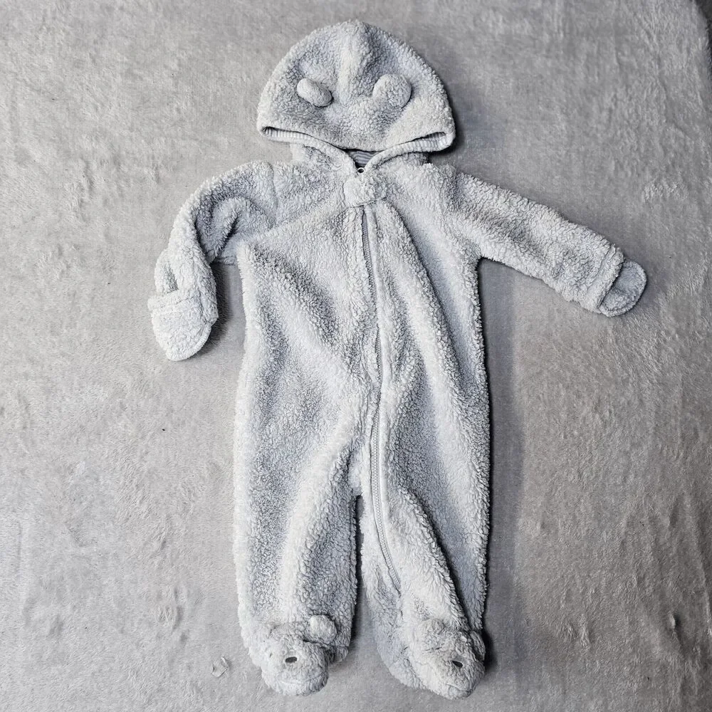 Carter's Teddy Fleece Snow Suit Hooded One Piece Infant Size 6 Months Bear Ears